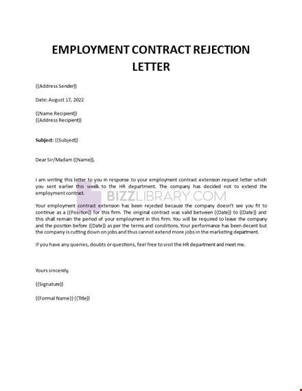 employment contract rejection letter template template