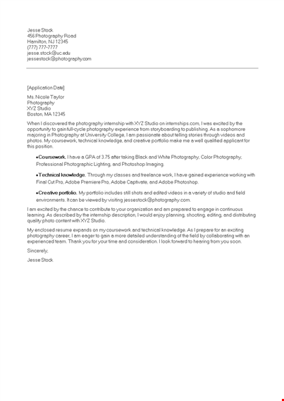 internship cover letter template