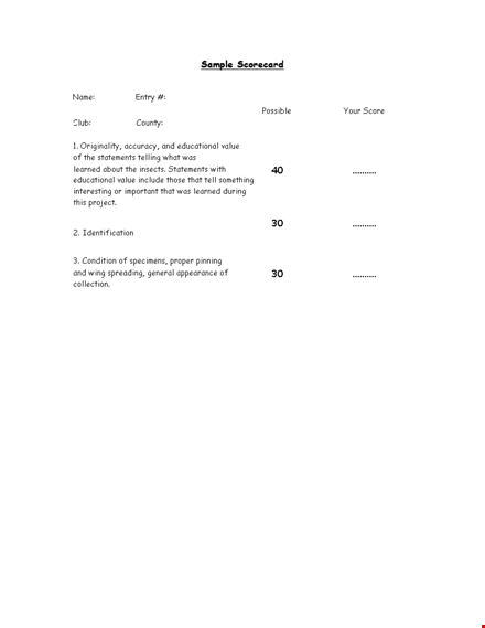 sample scorecard template template