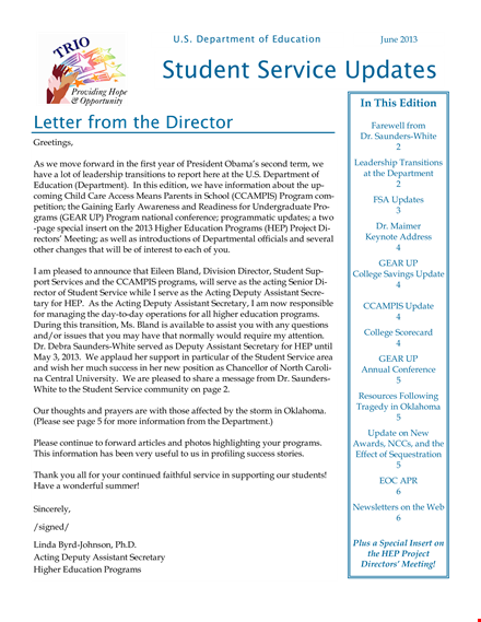 education service: student programs - jun newsletter template
