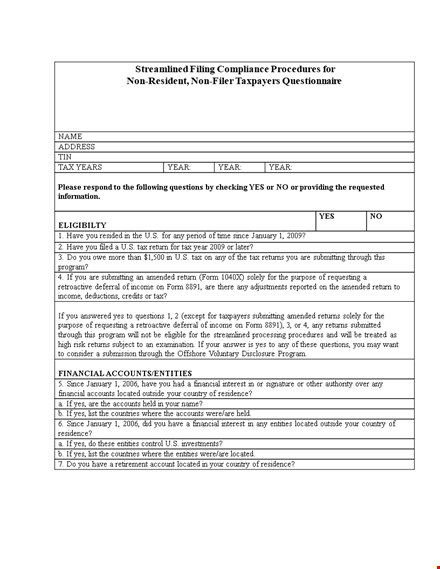 financial accounts questionnaire template for easy returns template