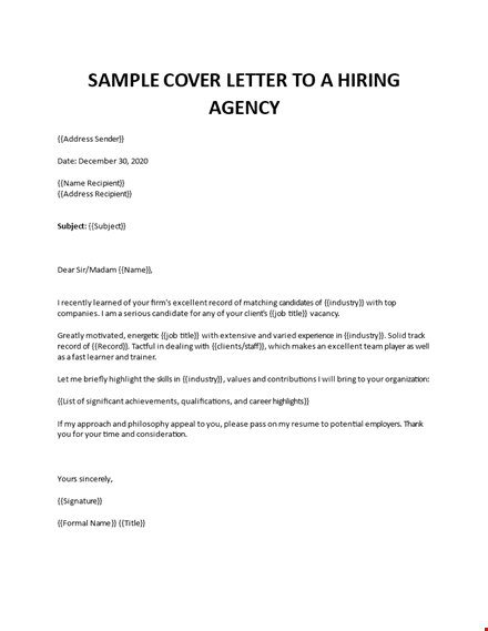 cover letter to a hiring agency template