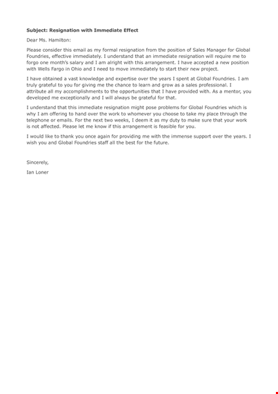 immediate resignation letter: please resign immediately | global foundries template
