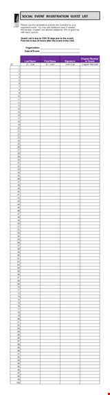 social event guest list template template