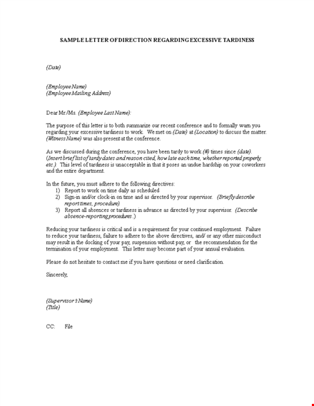 employee warning letter for tardiness: effective communication for improved attendance template