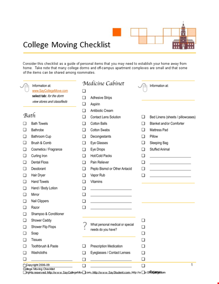 college moving checklist template - essential information to select and saycollegemove template