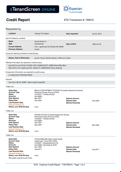 free experian credit report template