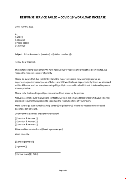 support ticket response covid-19 template
