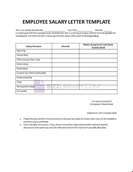 employee salary letter template template
