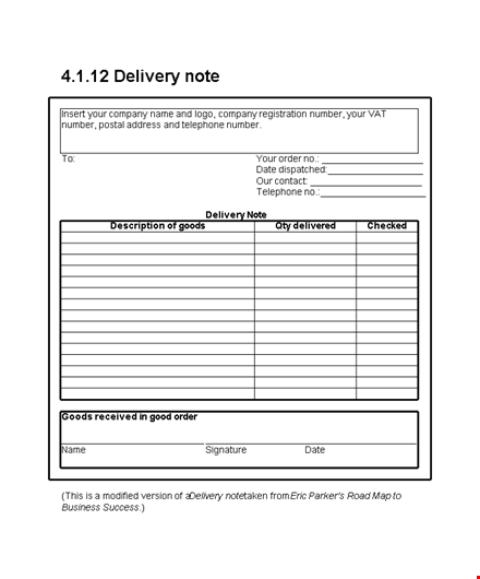 simple delivery order template download template