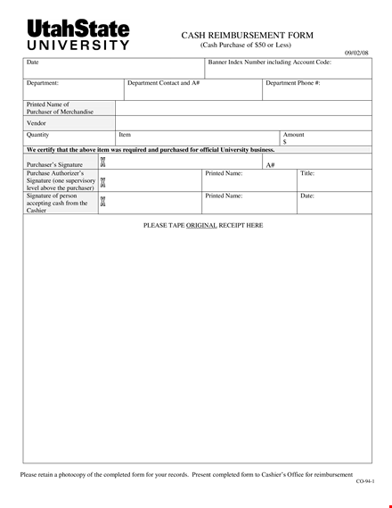 cash reimbursement form template template