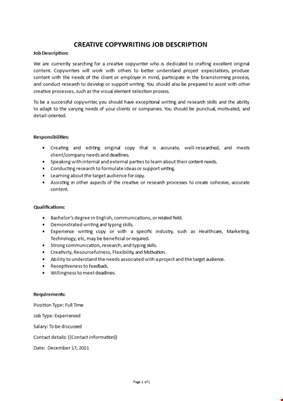 creative copywriting job description template