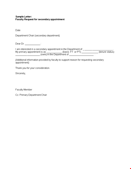 sample letter faculty request for secondary appointment template