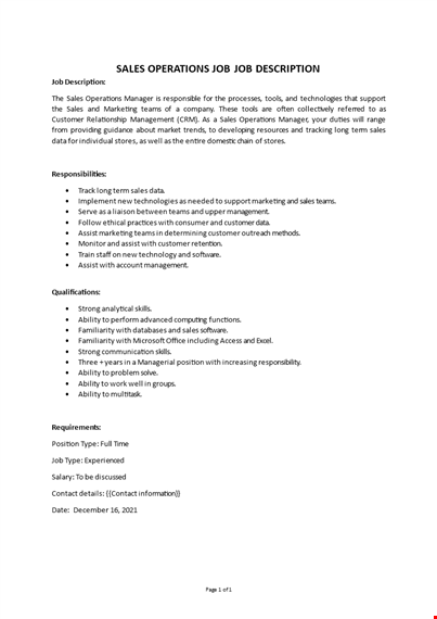 sales operations job description template