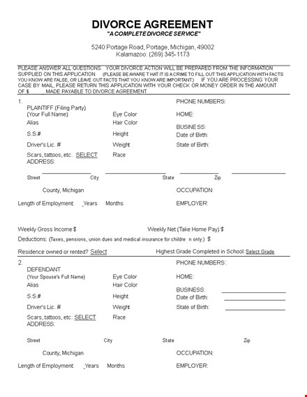 divorce agreement for your state | protect your children and save money template