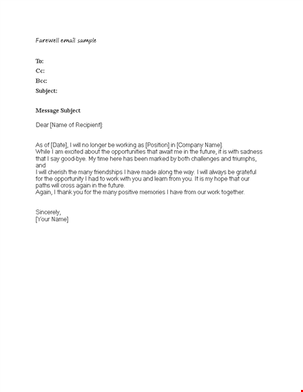 professional farewell email template for your future goodbyes - subject line included template