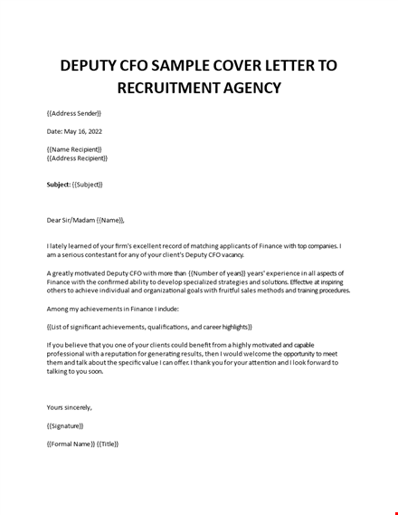 deputy cfo cover letter template