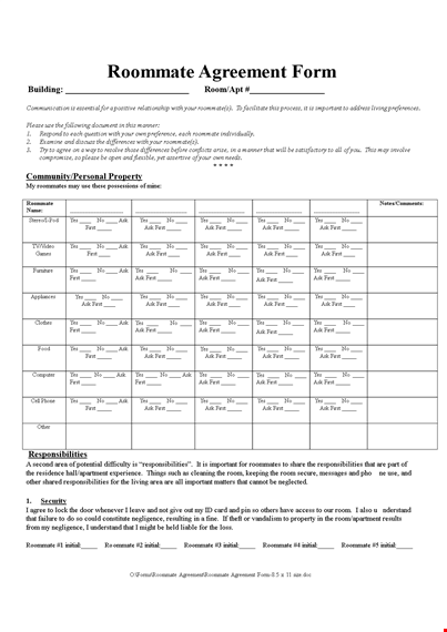 create a harmonious living arrangement with our roommate agreement template - download now! template