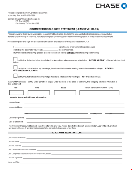 complete your lease with ease: odometer disclosure statement for lessee template