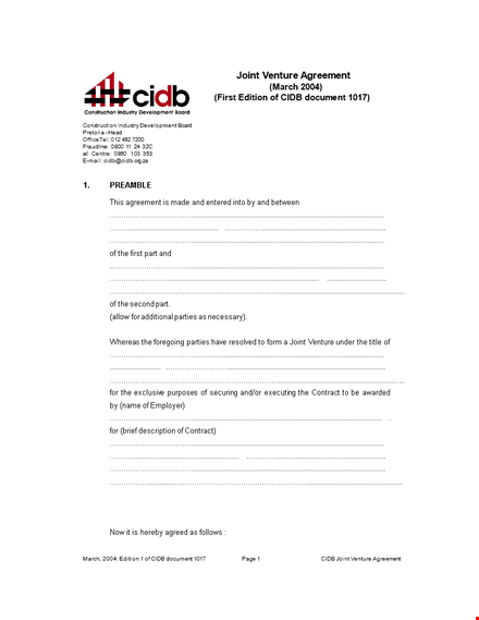 joint venture agreement template - create a successful joint venture agreement template