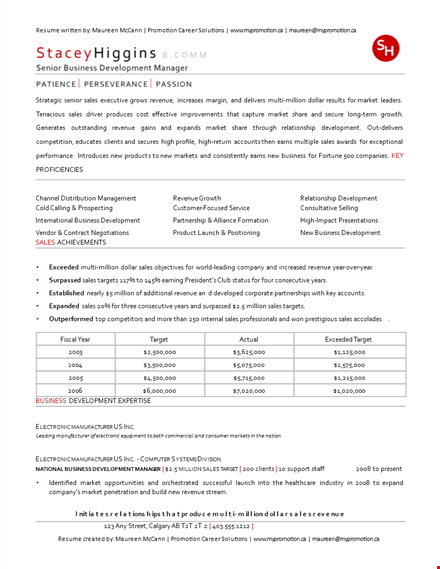 senior business development manager resume template