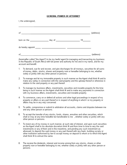 general power of attorney form template