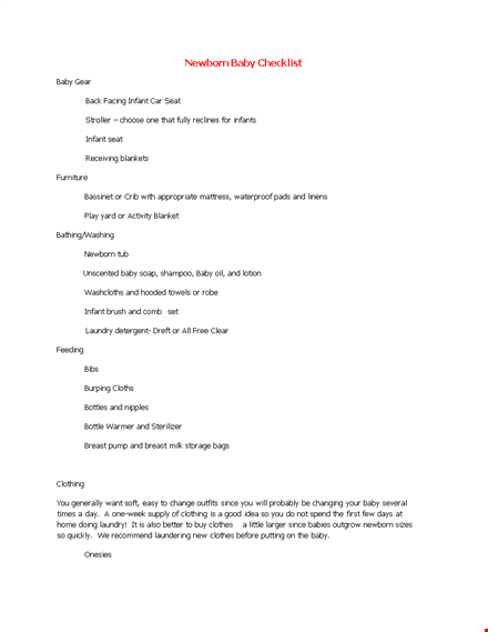 newborn packing checklist template