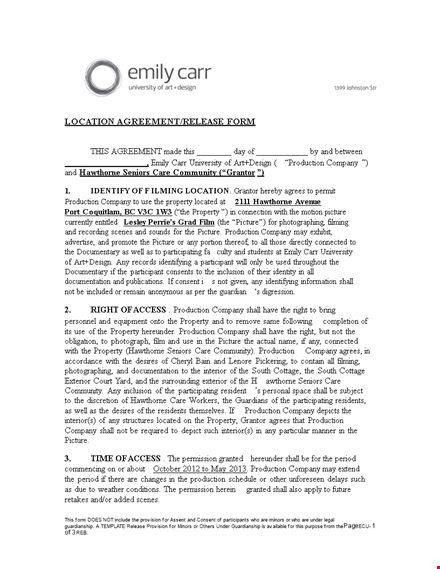 grantor shall grant company's request for location release form template