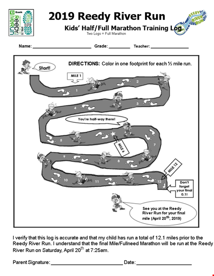 reedy river marathon running log - track your progress template
