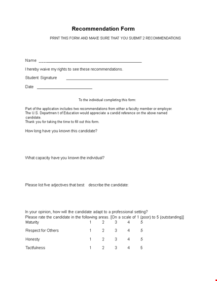 internship reference letter form template