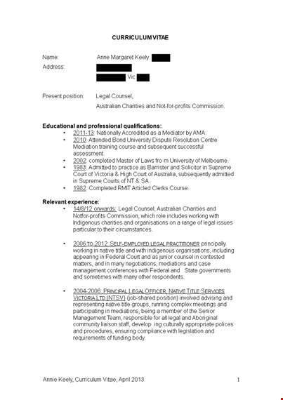 counsel curriculum vitae template