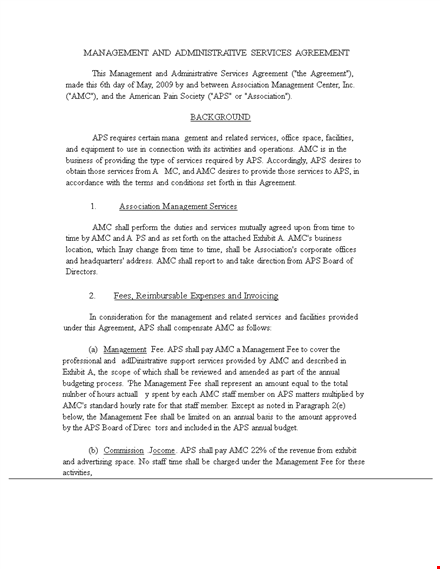 management administrative service agreement template template