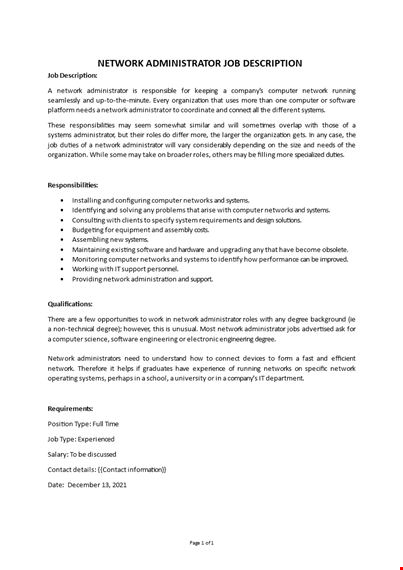 network administrator job description template