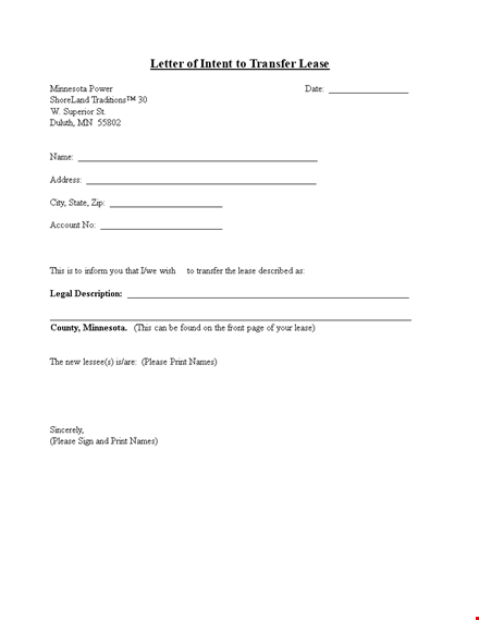 letter of intent to transfer lease example template