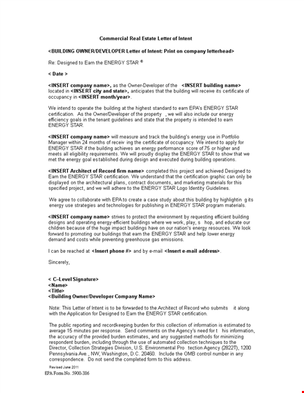 commercial real estate letter of intent doc template