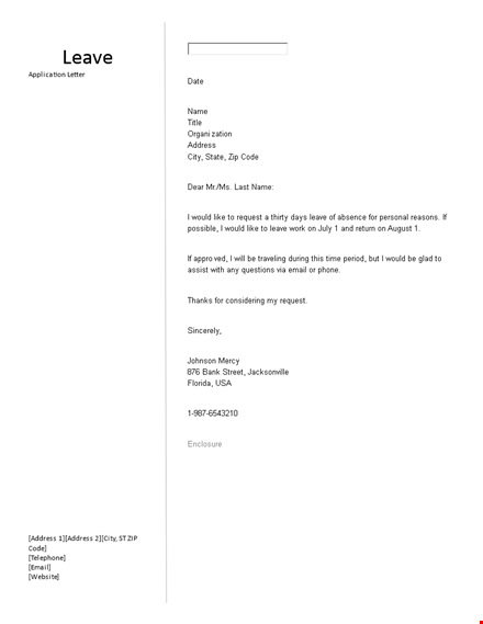 leave application letter template