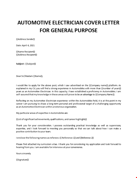 auto electrician cover letter template