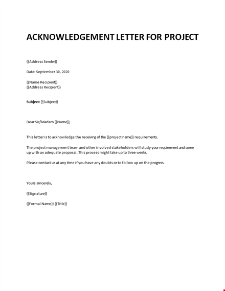 acknowledgement letter for project requirements template