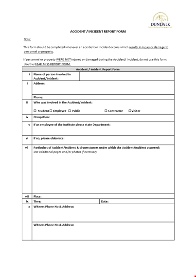 injury incident form template