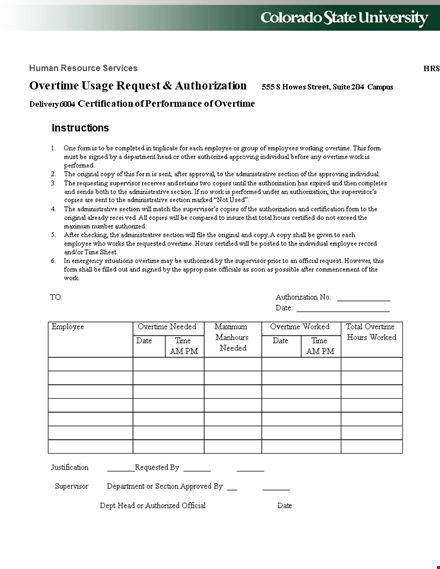 authorize overtime usage with request form – section supervisor template
