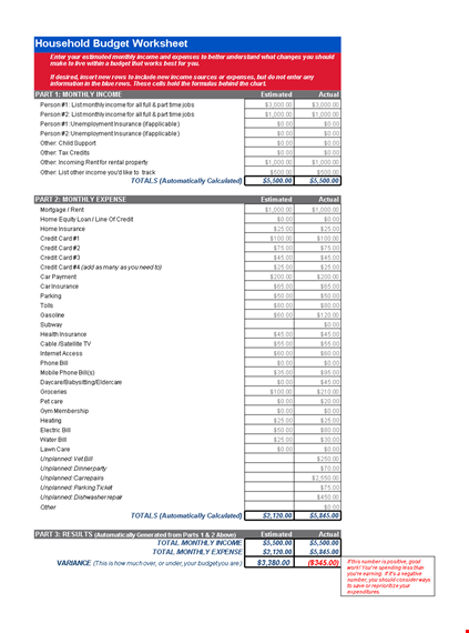 household budget worksheet template template