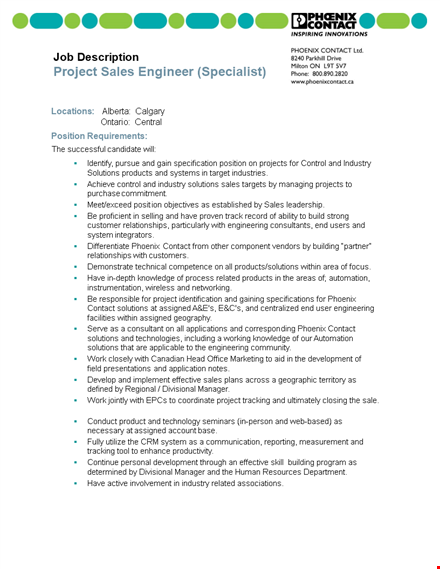 project sale engineer job description template