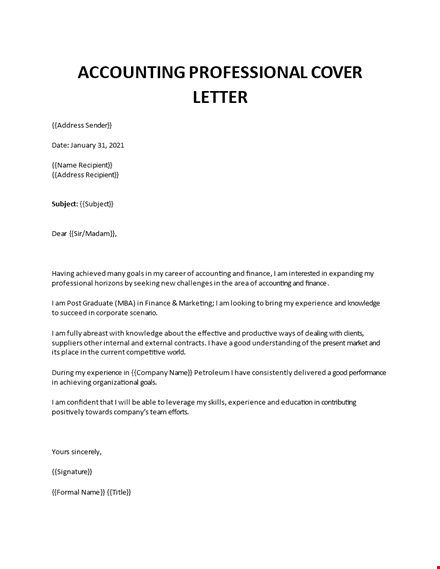 accounting professional cover letter template