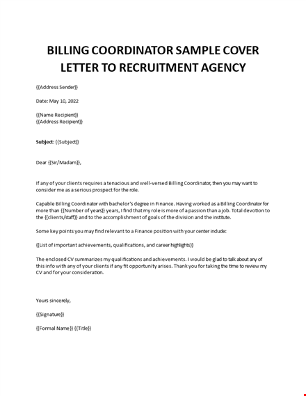 billing coordinator sample cover letter template