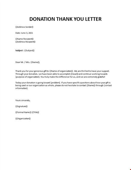 donation thank you letter template