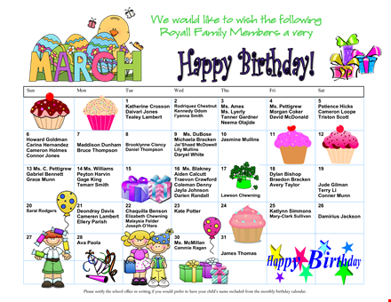 family birthday calendar template