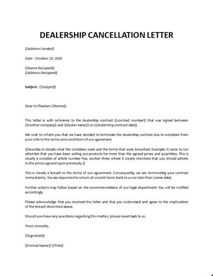 dealership cancellation letter template
