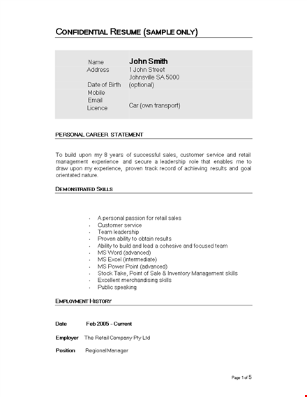 retail executive work resume template