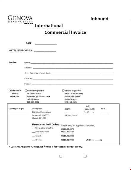 international commercial invoice template pdf for country genova diagnostics template