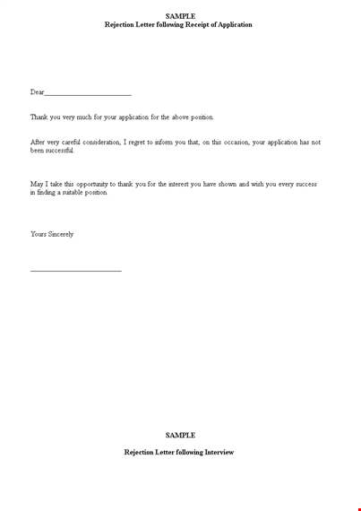 job application refusal letter template